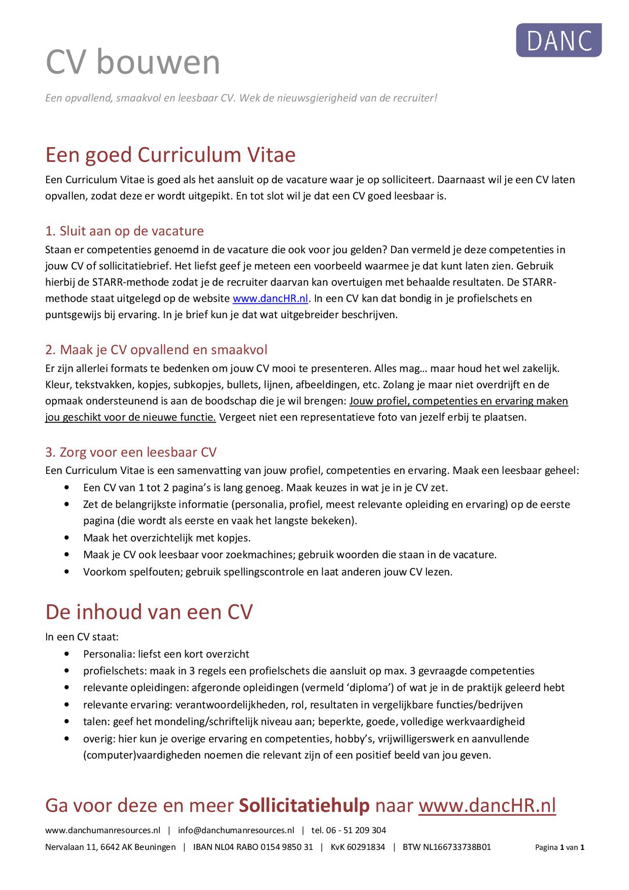 Curriculum Vitae bouwen